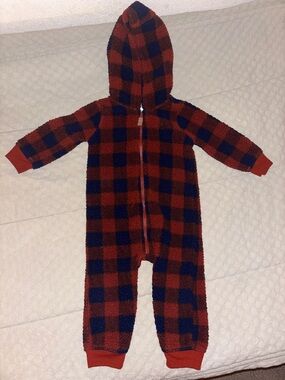 Carter's Red and Navy Buffalo Plaid Hooded One-Piece